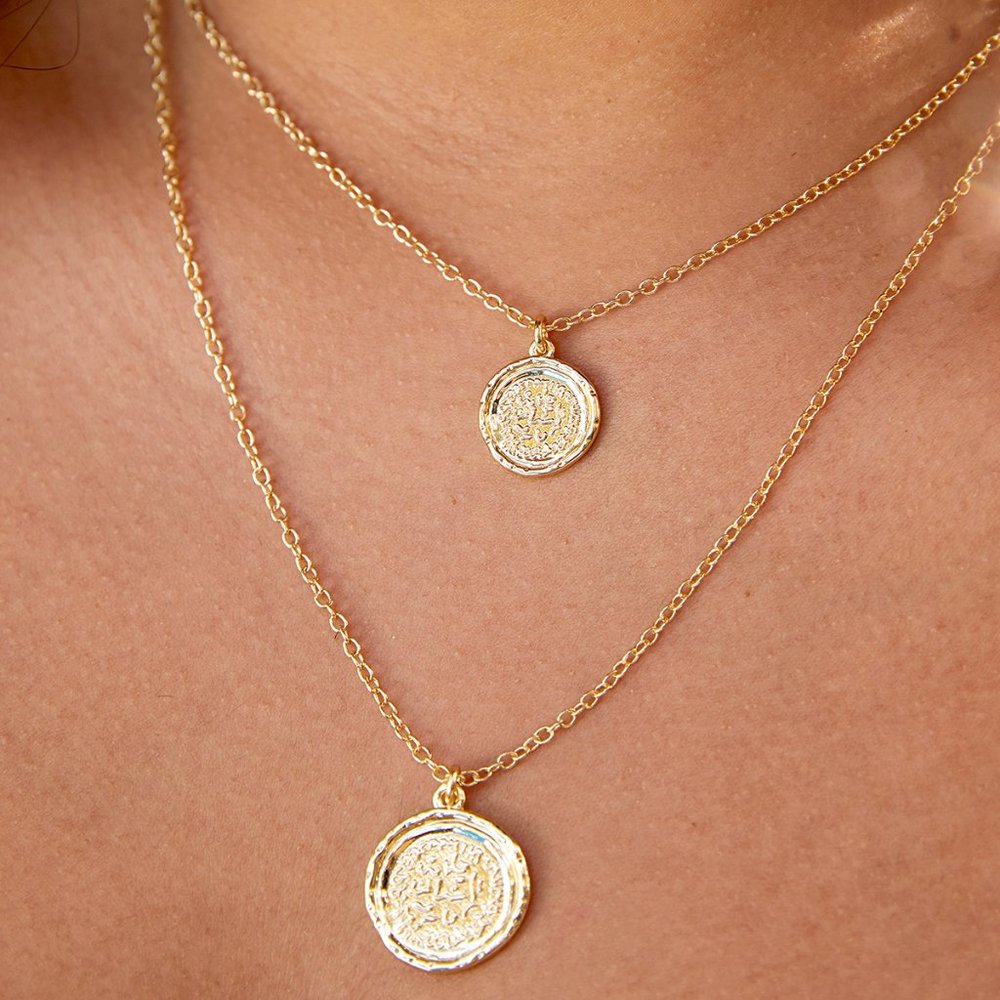 $75 NEW AMBER SCEATS Gold Double Coin Necklace